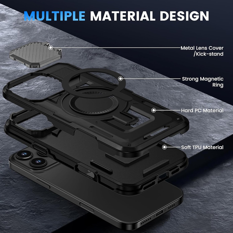 Husa pentru iPhone 11 / XR, SKYDDAR INNOVATION, CamVault MagSafe cu Protectie Camera, set cu sticker, Negru - 1 | YEO