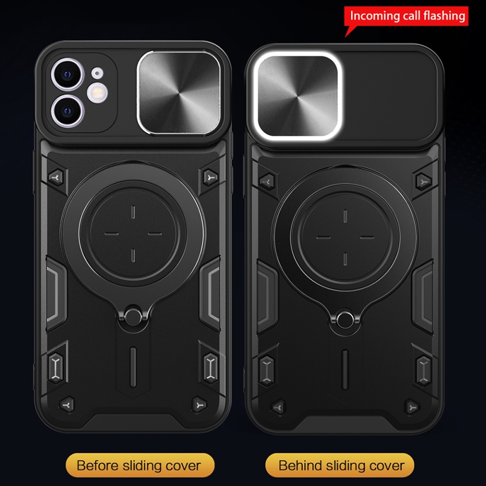 Husa pentru iPhone 12 / 12 Pro, SKYDDAR INNOVATION, CamGuard Pro, Inel Magnetic, Protectie Camera, Negru, set cu sticker - 3 | YEO