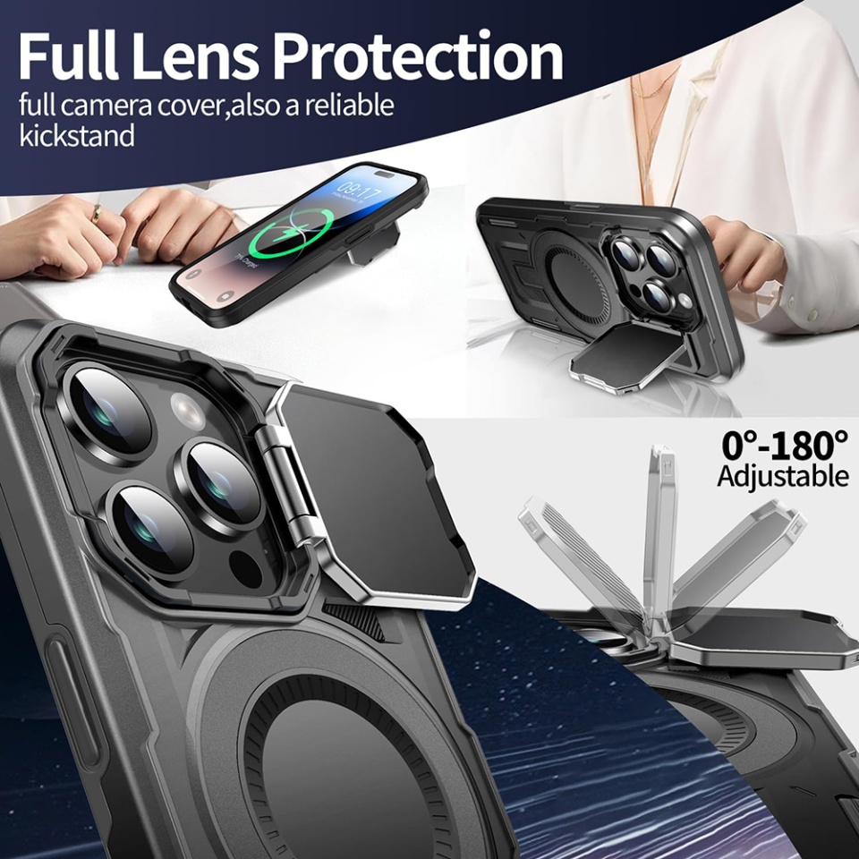 Husa pentru iPhone 12 Pro Max / 13 Pro Max, SKYDDAR INNOVATION, CamVault MagSafe cu Protectie Camera, set cu sticker, Negru - 6