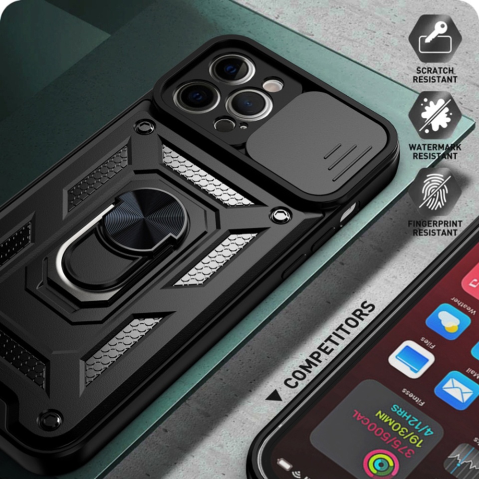 Husa pentru iPhone 12 Pro Max, SKYDDAR INNOVATION, CamShield, Inel magnetic, set cu sticker, Verde - 6
