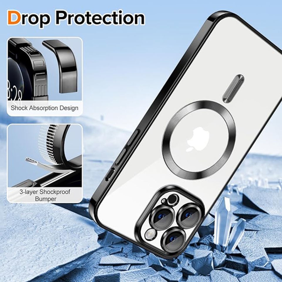 Husa pentru iPhone 12 Pro Max, SKYDDAR INNOVATION, Luxury Shield Magsafe, Protectie Antisoc, Negru, set cu sticker - 2 | YEO