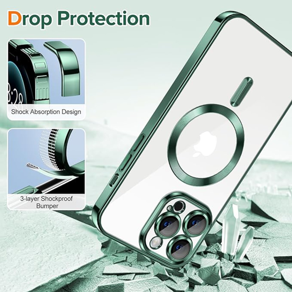 Husa pentru iPhone 12 Pro Max, SKYDDAR INNOVATION, Luxury Shield Magsafe, Protectie Antisoc, Verde inchis, set cu sticker - 2 | YEO