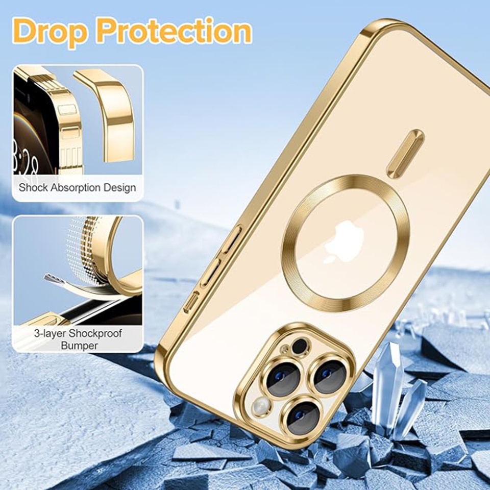 Husa pentru iPhone 12 Pro Max, SKYDDAR INNOVATION, Luxury Shield Magsafe, Protectie Antisoc, Auriu, set cu sticker - 2 | YEO