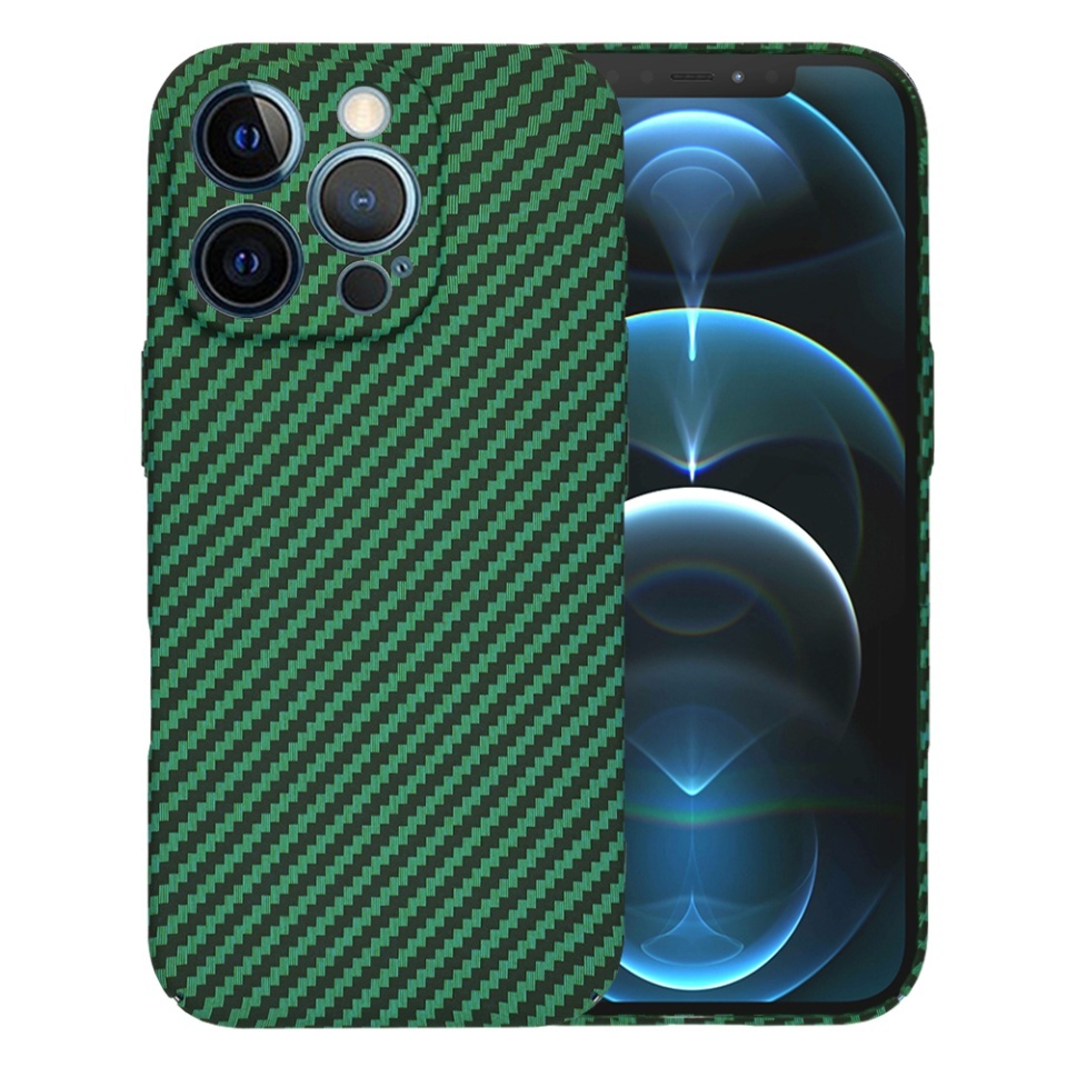 Husa pentru iPhone 12 Pro Max, SKYDDAR INNOVATION, textura carbon, Carbonite FiberShell, set cu sticker, Verde,