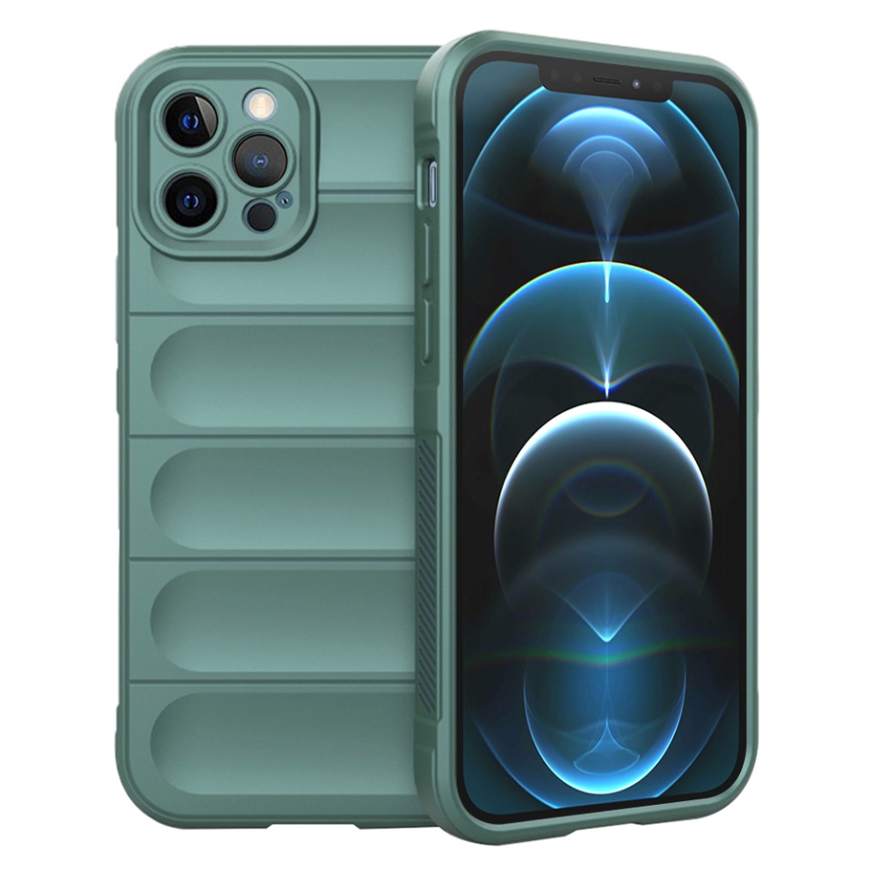 Husa pentru iPhone 12 Pro Max, SKYDDAR INNOVATION, Vogue, din Silicon Mat, Verde, set cu sticker