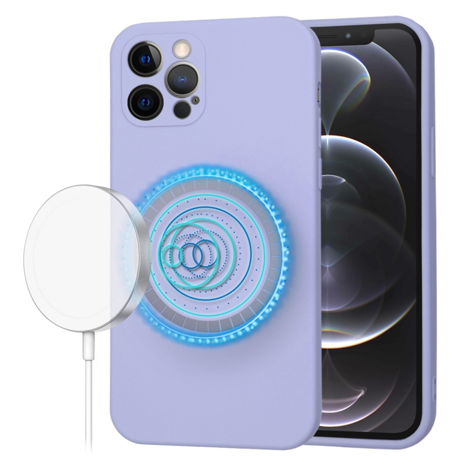 Husa pentru iPhone 12 Pro, SKYDDAR INNOVATION, din Silicon Catifelat, SoftFlex Magsafe, set cu sticker, Violet