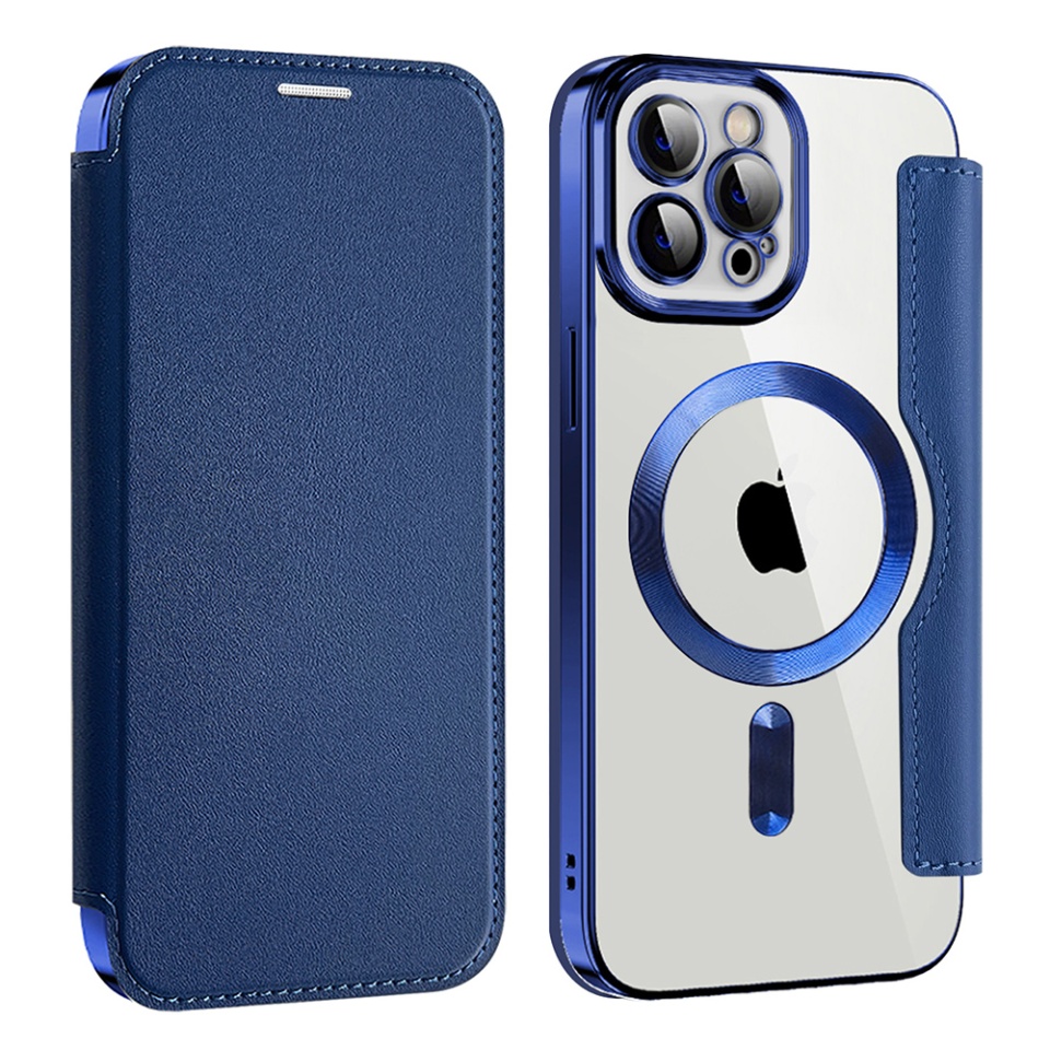 Husa pentru iPhone 12 Pro tip carte, SKYDDAR INOVATION, SmartMag Book, Magsafe, RFiD, Suport Carduri, set cu sticker, Albastru - 1 | YEO
