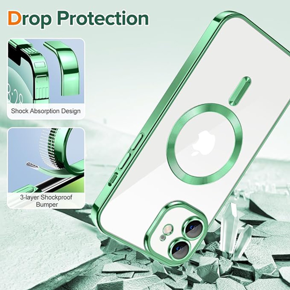 Husa pentru iPhone 12, SKYDDAR INNOVATION, Luxury Shield Magsafe, Protectie Antisoc, Verde deschis, set cu sticker - 2 | YEO