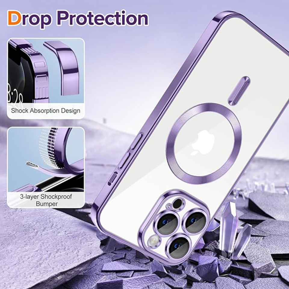 Husa pentru iPhone 12, SKYDDAR INNOVATION, Luxury Shield Magsafe, Protectie Antisoc, Mov, set cu sticker - 2 | YEO