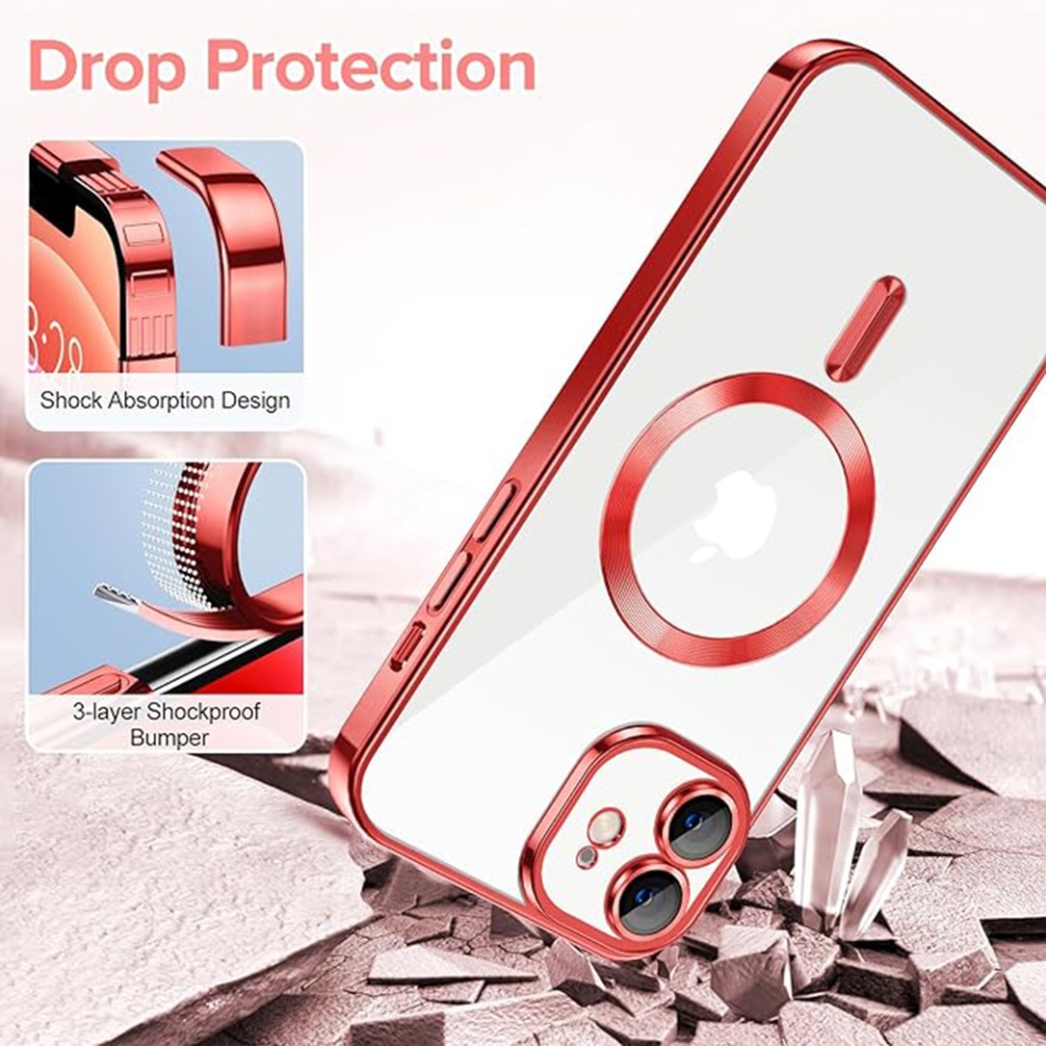 Husa pentru iPhone 12, SKYDDAR INNOVATION, Luxury Shield Magsafe, Protectie Antisoc, Rosu, set cu sticker - 2 | YEO
