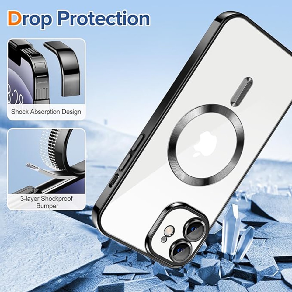 Husa pentru iPhone 12, SKYDDAR INNOVATION, Luxury Shield Magsafe, Protectie Antisoc, Negru, set cu sticker - 2 | YEO