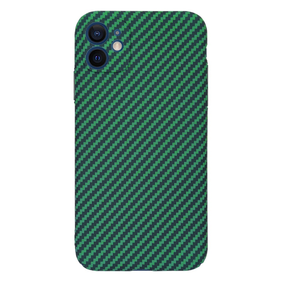 Husa pentru iPhone 12, SKYDDAR INNOVATION, textura carbon, Carbonite FiberShell, set cu sticker, Verde, - 2 | YEO