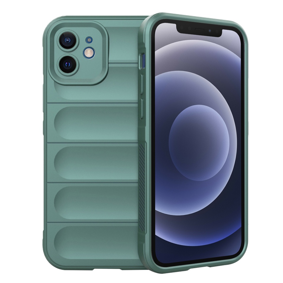 Husa pentru iPhone 12, SKYDDAR INNOVATION, Vogue, din Silicon Mat, Verde, set cu sticker