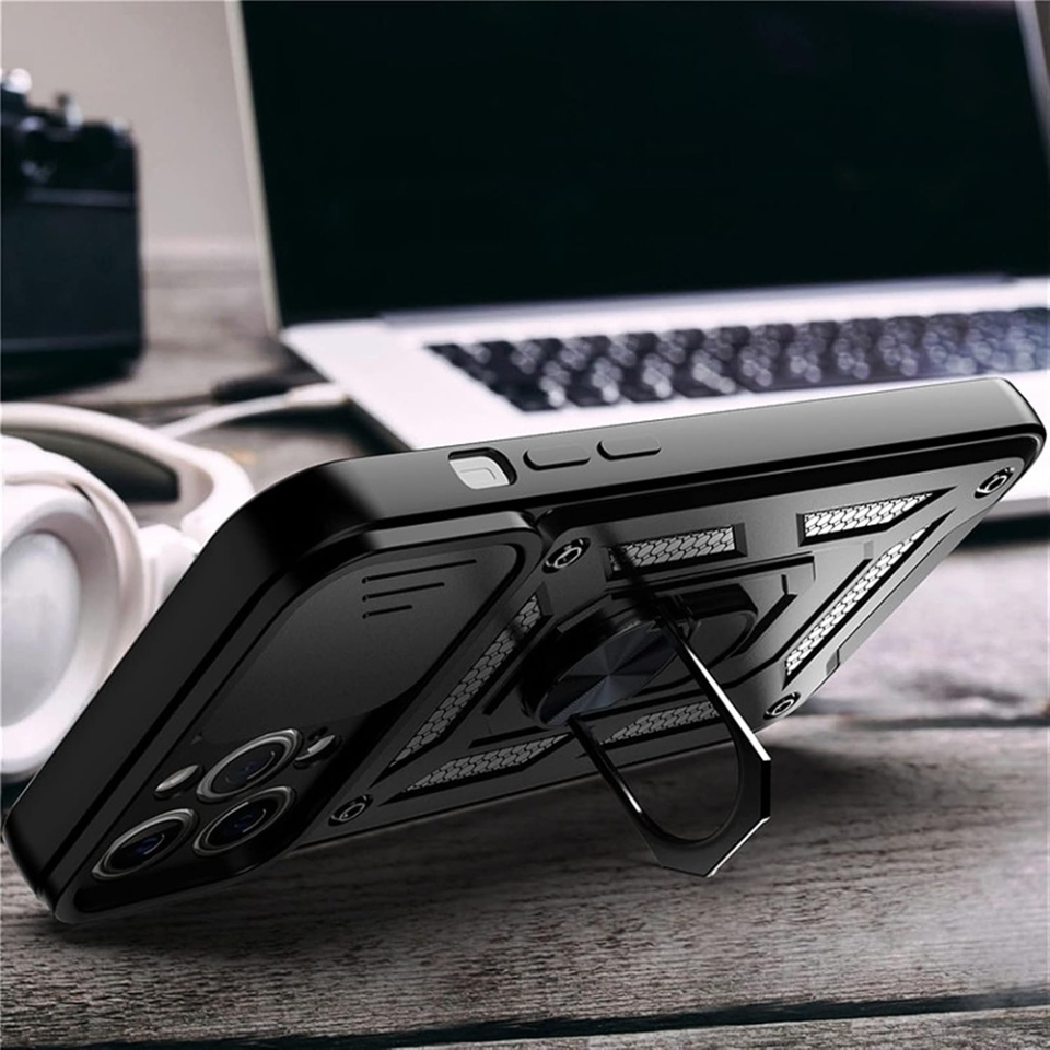 Husa pentru iPhone 13 mini, SKYDDAR INNOVATION, CamShield, Negru, set cu sticker - 3 | YEO