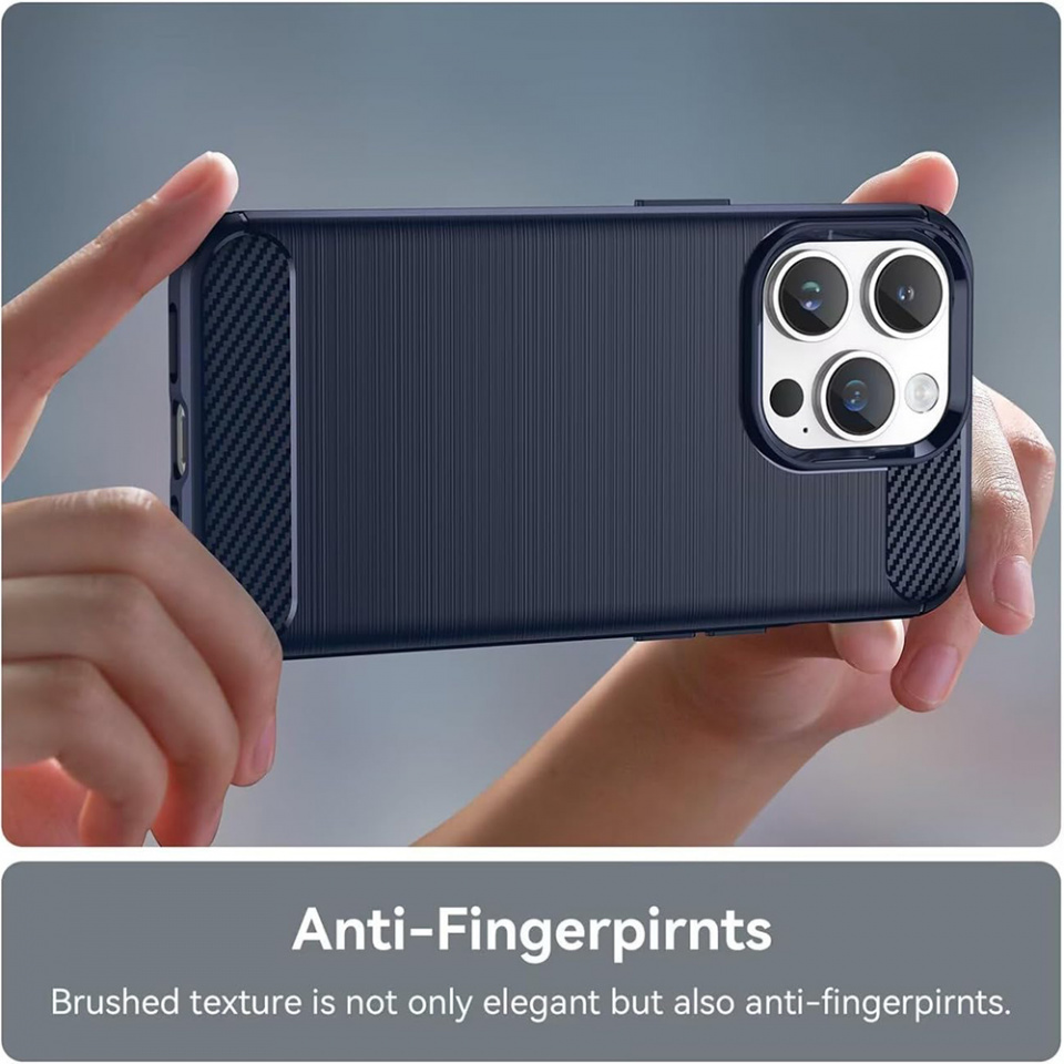 Husa pentru iPhone 13 Pro Max din silicon, Slim, cu textură Fibra Carbon - Albastru carbon - 3 | YEO