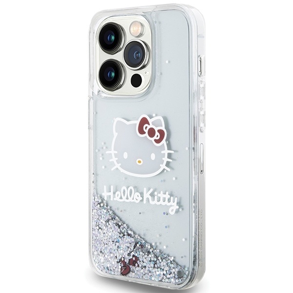 Husa pentru iPhone 13 Pro Max, Hardcase Liquid Glitter, Hello Kitty - Argintiu - 1 | YEO