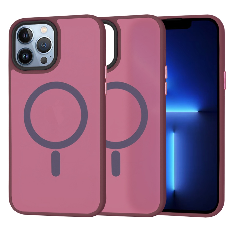 Husa pentru iPhone 13 Pro Max, SKYDDAR INNOVATION, HaloFrost MagSafe, Antisoc, set cu sticker, Bordo
