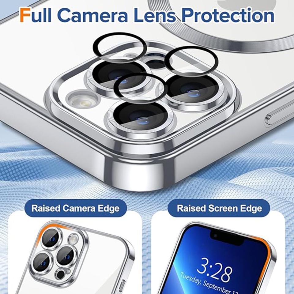 Husa pentru iPhone 13 Pro Max, SKYDDAR INNOVATION, Luxury Glitter Magsafe, Antisoc, Fundal Detasabil 2-in-1, Protectie Superioara, Margini Ridicate, Argintiu, set cu sticker - 3 | YEO