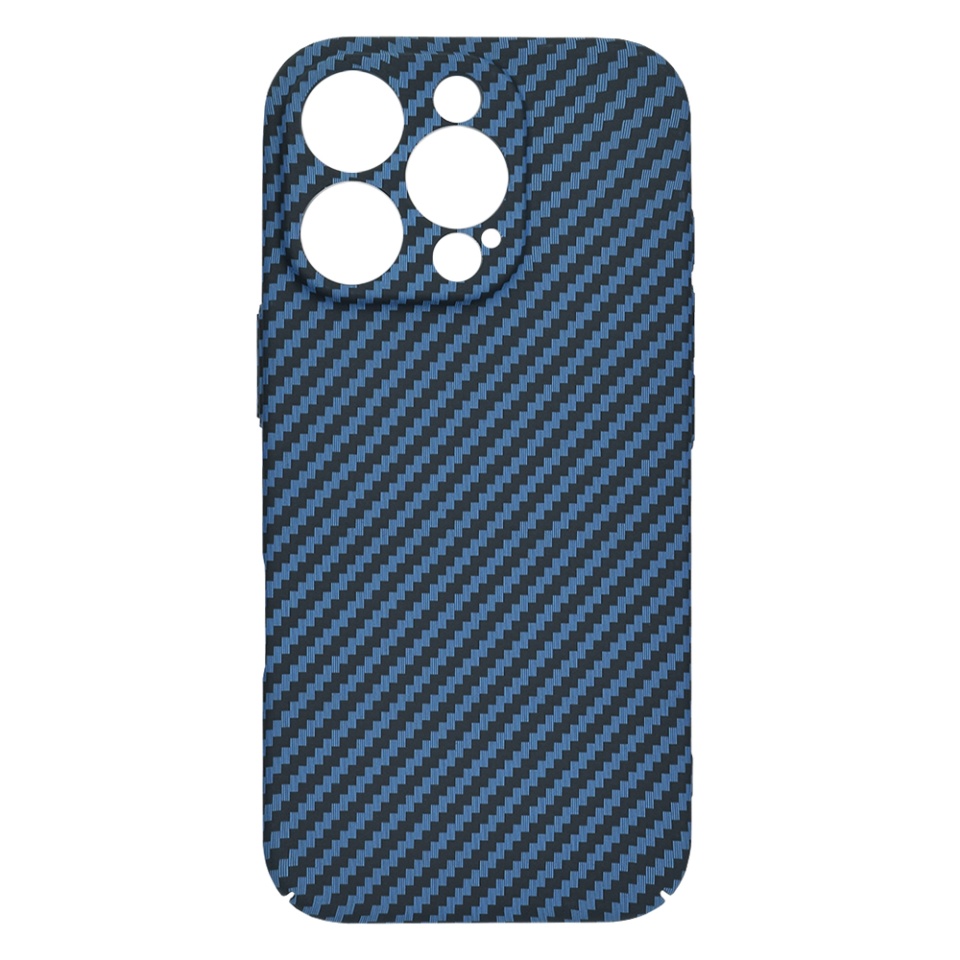 Husa pentru iPhone 13 Pro Max, SKYDDAR INNOVATION, textura carbon, Carbonite FiberShell, Cyan, set cu sticker - 3 | YEO