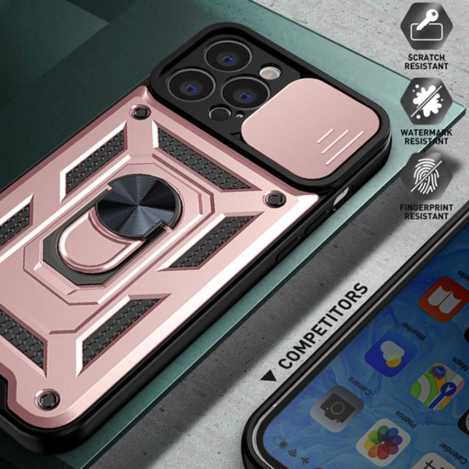 Husa pentru iPhone 13 Pro, SKYDDAR INNOVATION, CamShield, Roz, set cu sticker - 2 | YEO