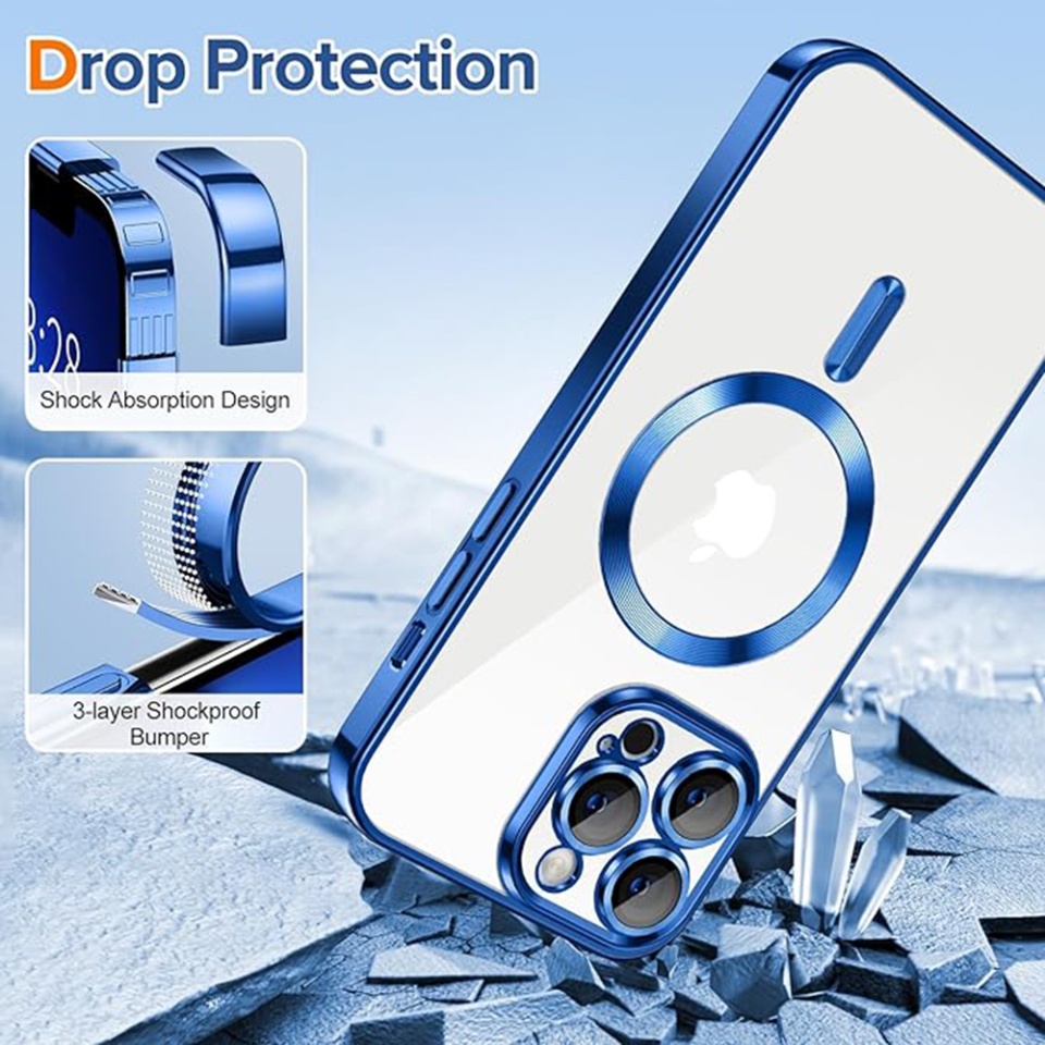Husa pentru iPhone 13 Pro, SKYDDAR INNOVATION, Luxury Shield Magsafe, Protectie Antisoc, Albastru, set cu sticker - 2 | YEO