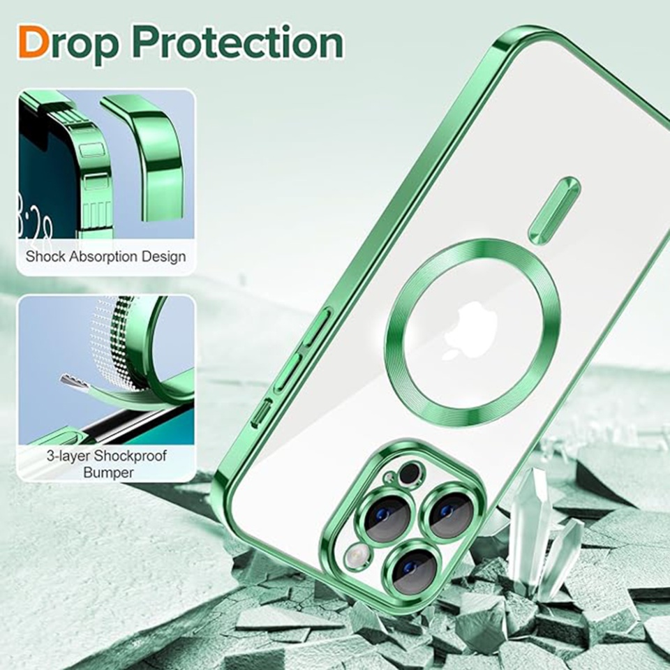 Husa pentru iPhone 13 Pro, SKYDDAR INNOVATION, Luxury Shield Magsafe, Protectie Antisoc, Verde deschis, set cu sticker - 2 | YEO