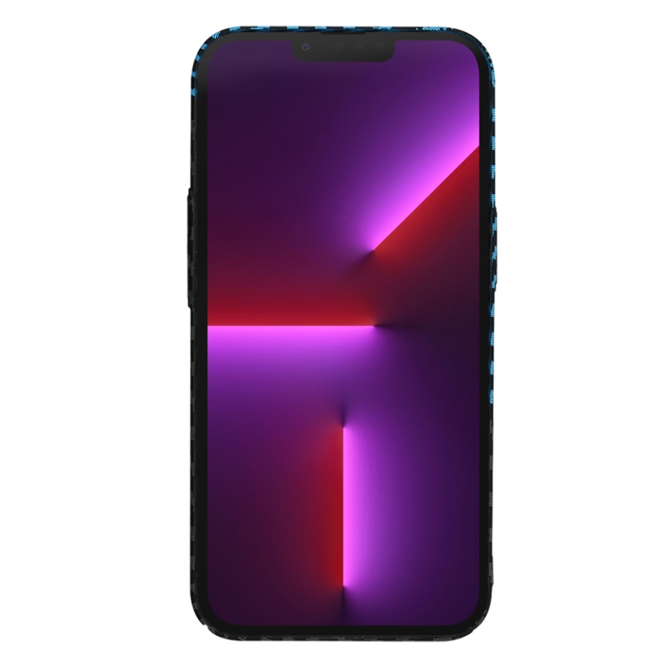 Husa pentru iPhone 13 Pro, SKYDDAR INNOVATION, textura carbon, Carbonite FiberShell, Bleu, set cu sticker - 1 | YEO