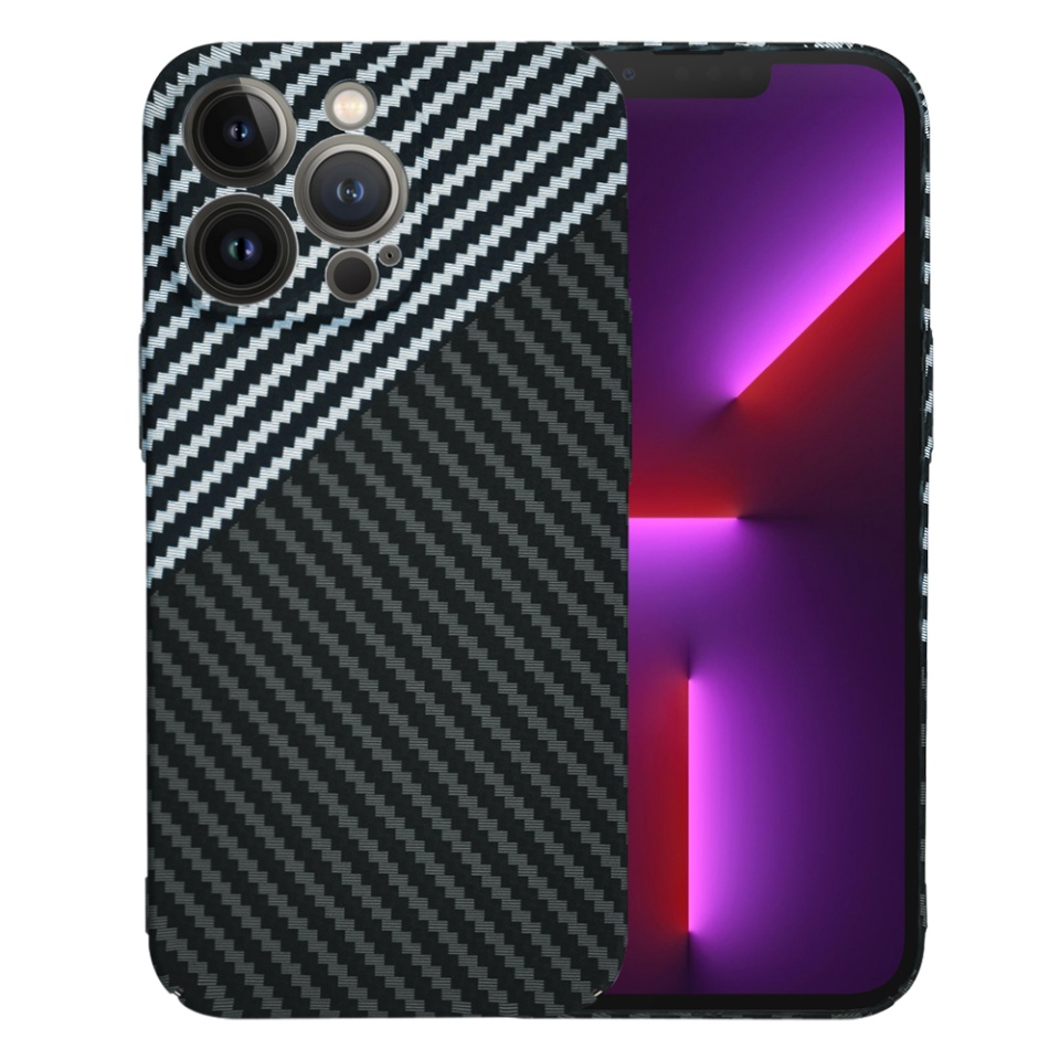 Husa pentru iPhone 13 Pro, SKYDDAR INNOVATION, textura carbon, Carbonite FiberShell, Gri, set cu sticker