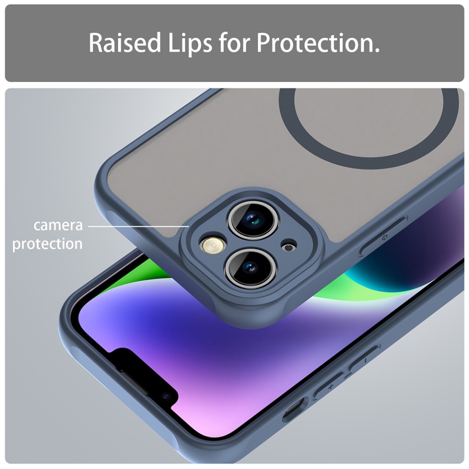 Husa pentru iPhone 13, SKYDDAR INNOVATION, HaloFrost MagSafe II, Antisoc, set cu sticker, Bleumarin - 3 | YEO