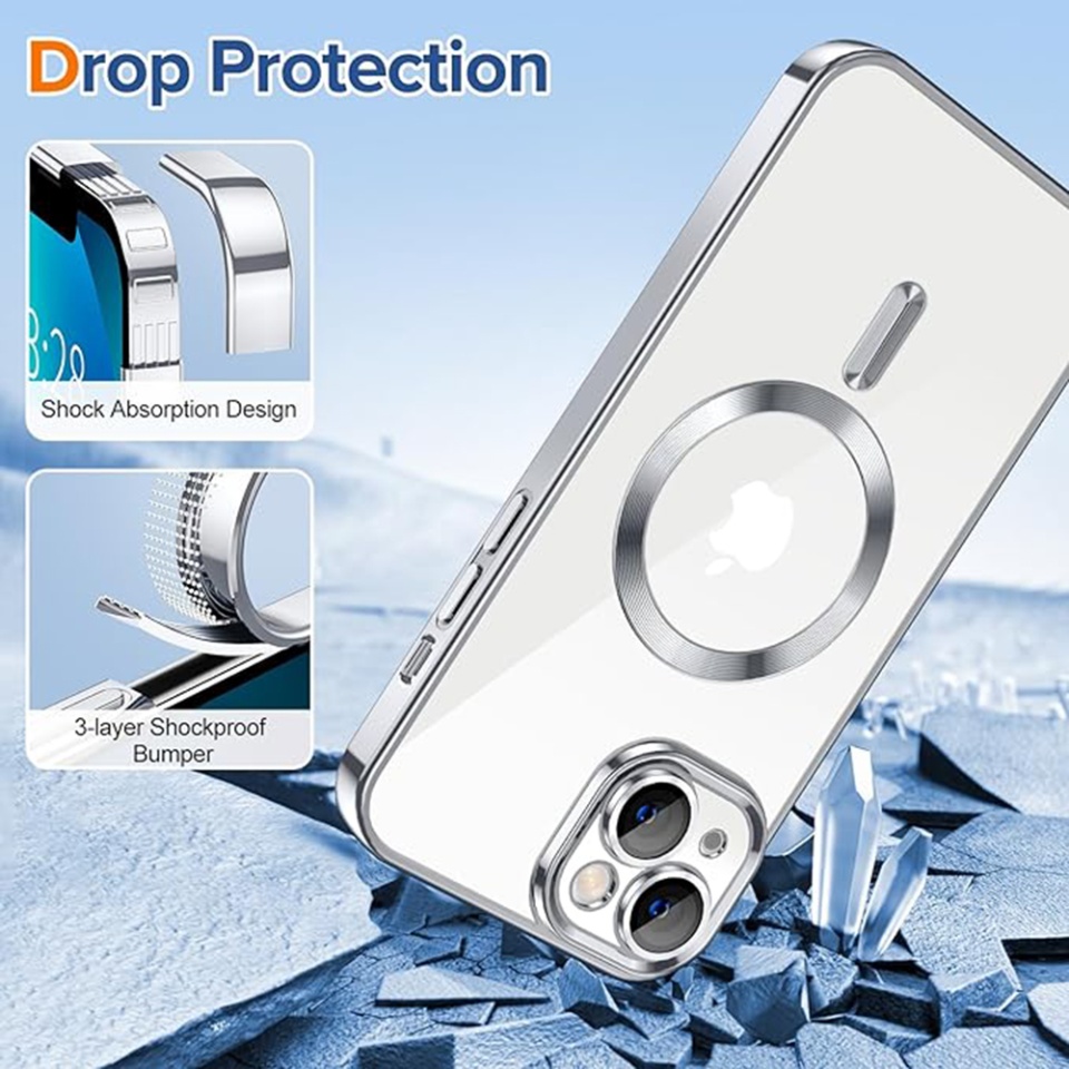 Husa pentru iPhone 13, SKYDDAR INNOVATION, Luxury Shield Magsafe, Protectie Antisoc, Argintiu, set cu sticker - 2 | YEO