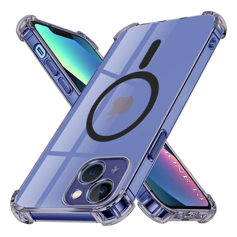 Husa pentru iPhone 13, SKYDDAR INNOVATION, Shockproof MagSafe din silicon, set cu sticker, Fumuriu