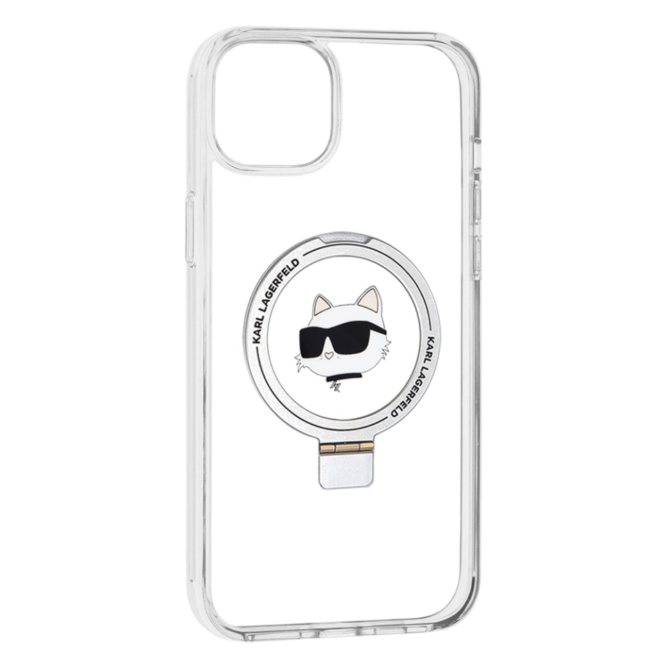 Husa pentru iPhone 14 Plus / 15 Plus, Hardcase Ring Stand MagSafe, Karl Lagerfeld - Alb Choupette Head - 1 | YEO