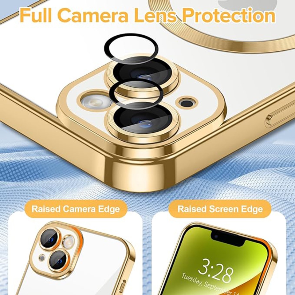 Husa pentru iPhone 14 Plus, SKYDDAR INNOVATION, Luxury Shield Magsafe, Protectie Antisoc, Auriu, set cu sticker - 3 | YEO