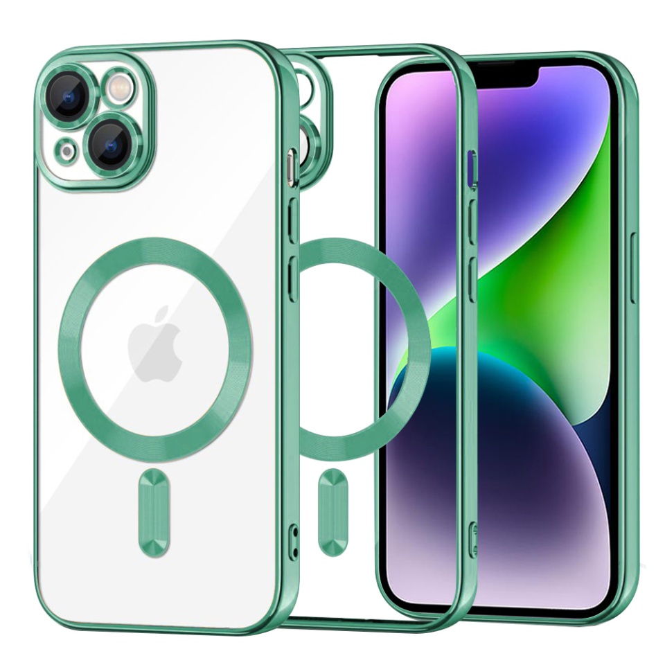 Husa pentru iPhone 14 Plus, SKYDDAR INNOVATION, Luxury Shield Magsafe, Protectie Antisoc, Verde deschis, set cu sticker
