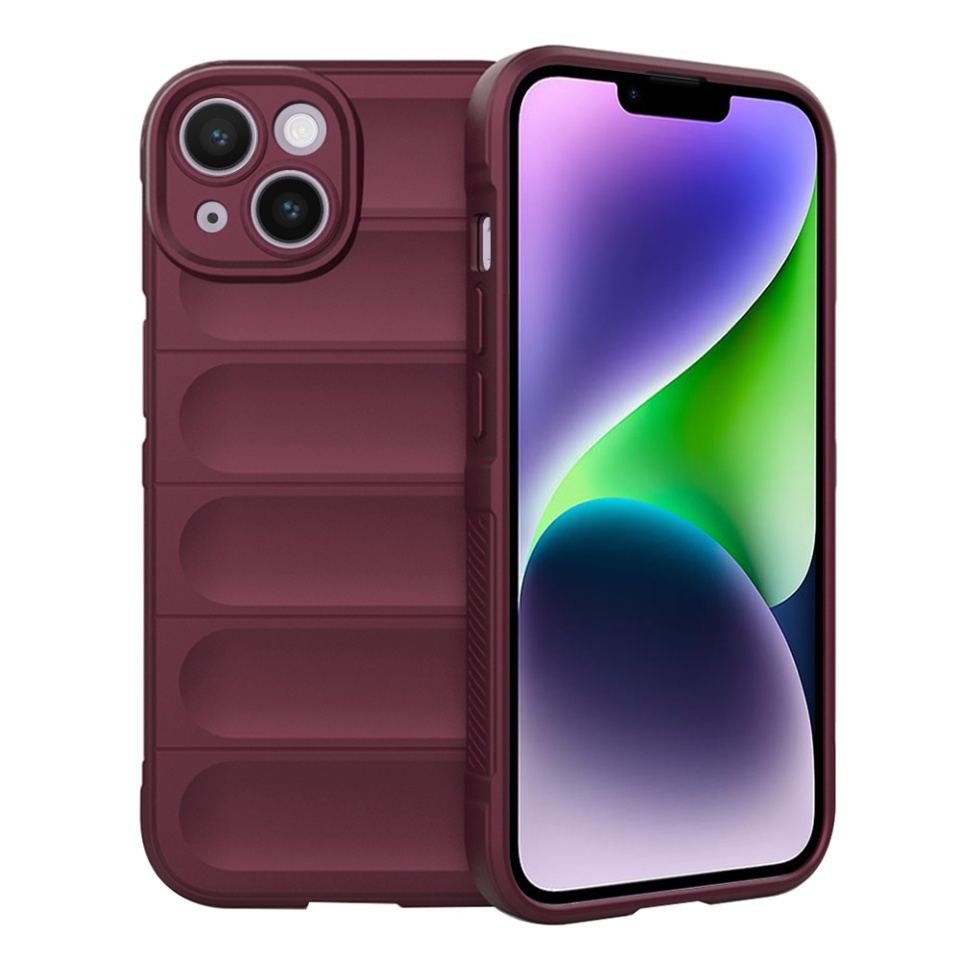 Husa pentru iPhone 14 Plus, SKYDDAR INNOVATION, Vogue, din Silicon Mat, Bordo, set cu sticker