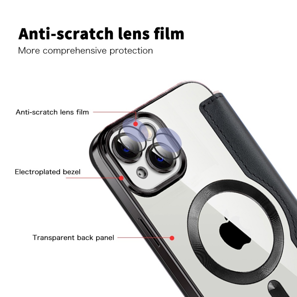 Husa pentru iPhone 14 Plus tip carte, SKYDDAR INOVATION, SmartMag Book, Magsafe, RFiD, Suport Carduri, set cu sticker, Negru - 2 | YEO