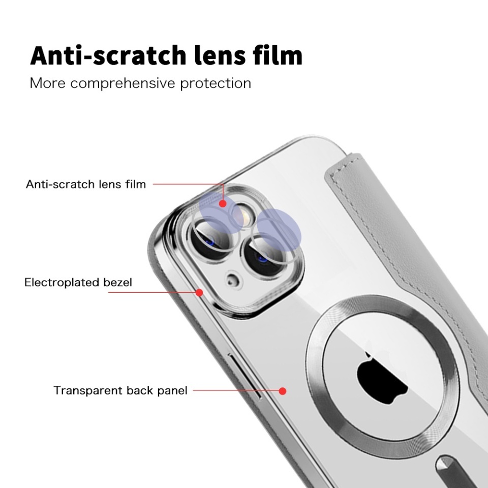Husa pentru iPhone 14 Plus tip carte, SKYDDAR INOVATION, SmartMag Book, Magsafe, RFiD, Suport Carduri, set cu sticker, Gri - 2 | YEO
