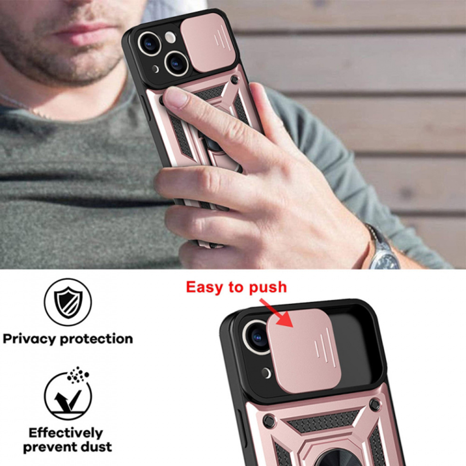 Husa pentru iPhone 14 Pro cu inel magnetic si protectie camera Skyddar CamShield - Rose Gold - 2 | YEO