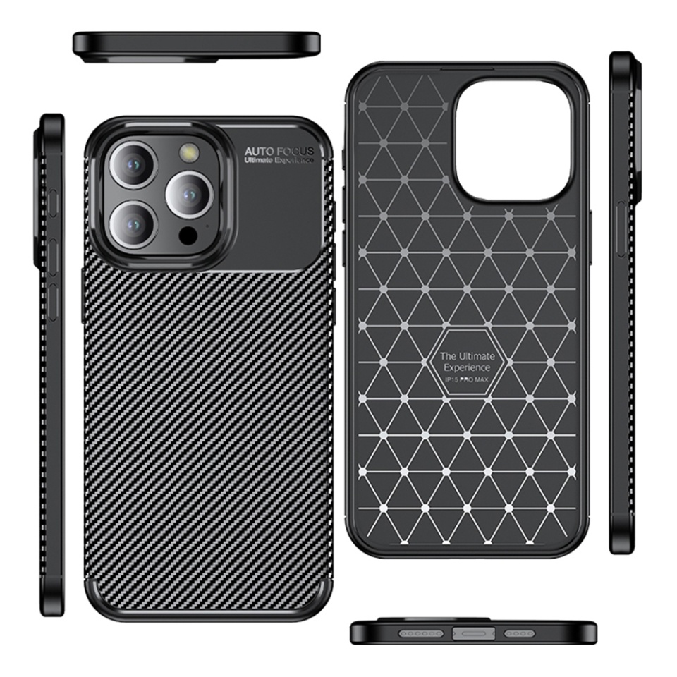 Husa pentru iPhone 14 Pro, Finisaj Premium cu Textura de Carbon, Design Elegant, SKDR TitanFlex - Negru - 1 | YEO
