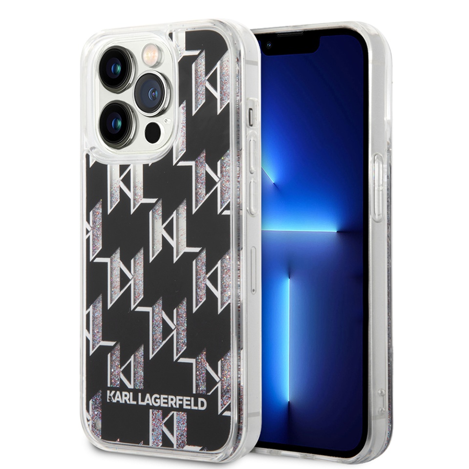Husa pentru iPhone 14 Pro, Hardcase Liquid Glitter, Karl Lagerfeld - Monogram