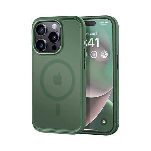 Husa pentru iPhone 14 Pro Magsafe, ce absoarbe intens socurile, Skyddar Frosted - Verde inchis
