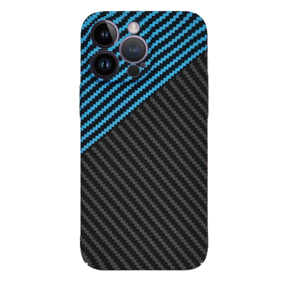 Husa pentru iPhone 14 Pro Max, Finisaj Premium cu Textura de Carbon, Design Elegant, SKDR CarbonFlex - Bleu - 1 | YEO