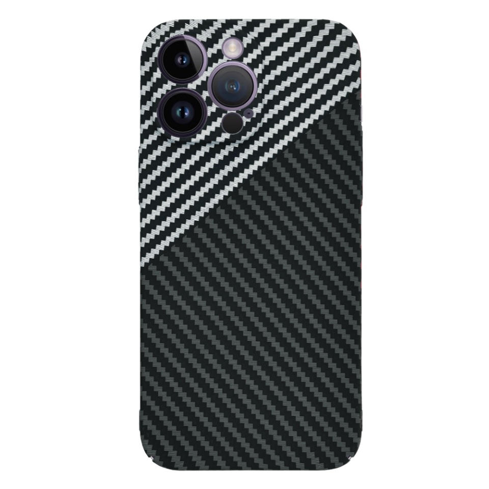 Husa pentru iPhone 14 Pro Max, Finisaj Premium cu Textura de Carbon, Design Elegant, SKDR CarbonFlex - Gri - 1 | YEO