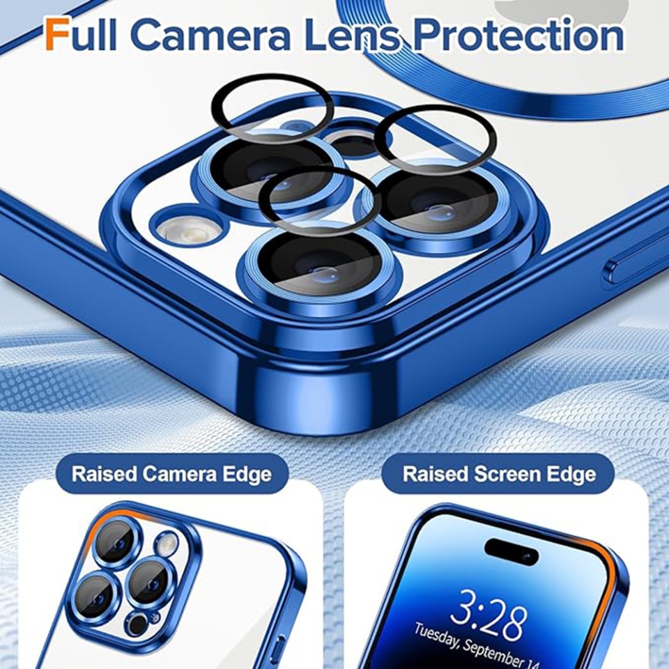 Husa pentru iPhone 14 Pro Max, SKYDDAR INNOVATION, Luxury Shield Magsafe, Protectie Antisoc, Albastru, set cu sticker - 3 | YEO