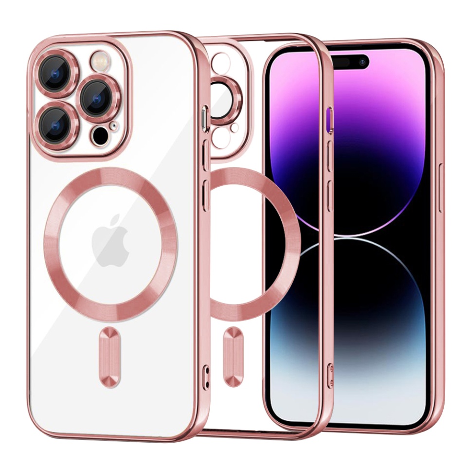 Husa pentru iPhone 14 Pro Max, SKYDDAR INNOVATION, Luxury Shield Magsafe, Protectie Antisoc, Roz, set cu sticker
