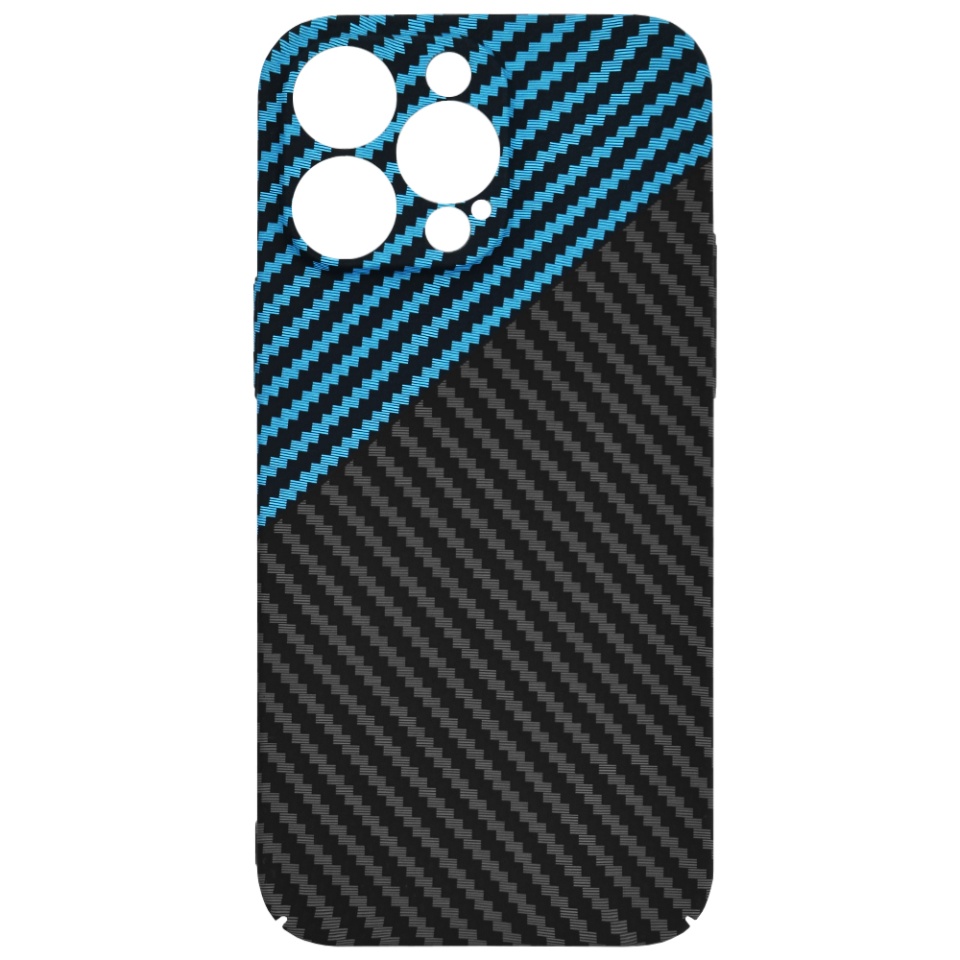 Husa pentru iPhone 14 Pro Max, SKYDDAR INNOVATION, textura carbon, Carbonite FiberShell, Bleu, set cu sticker - 3 | YEO
