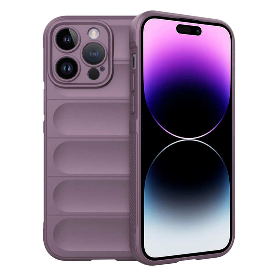 Husa pentru iPhone 14 Pro Max, SKYDDAR INNOVATION, Vogue, din Silicon Mat, Mov, set cu sticker