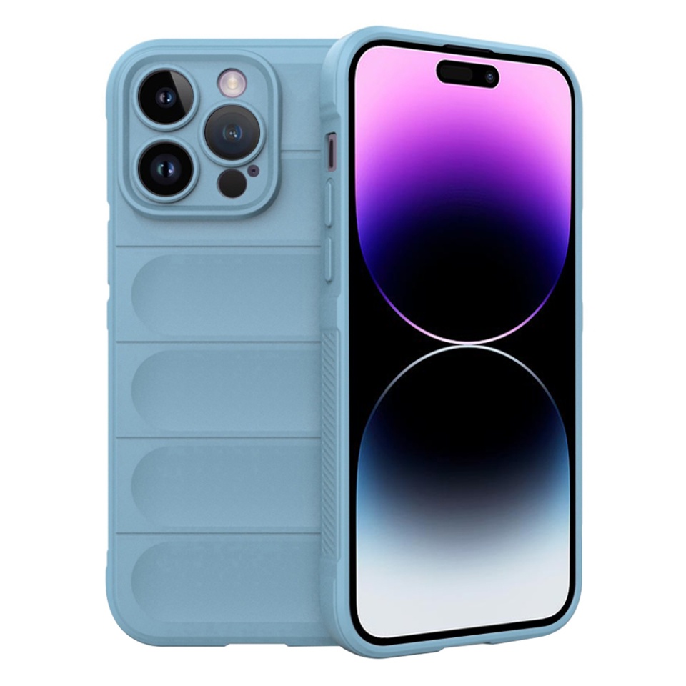Husa pentru iPhone 14 Pro Max, SKYDDAR INNOVATION, Vogue, din Silicon Mat, Bleu, set cu sticker