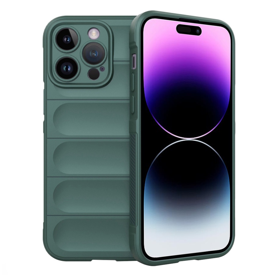 Husa pentru iPhone 14 Pro Max, SKYDDAR INNOVATION, Vogue, din Silicon Mat, Verde, set cu sticker