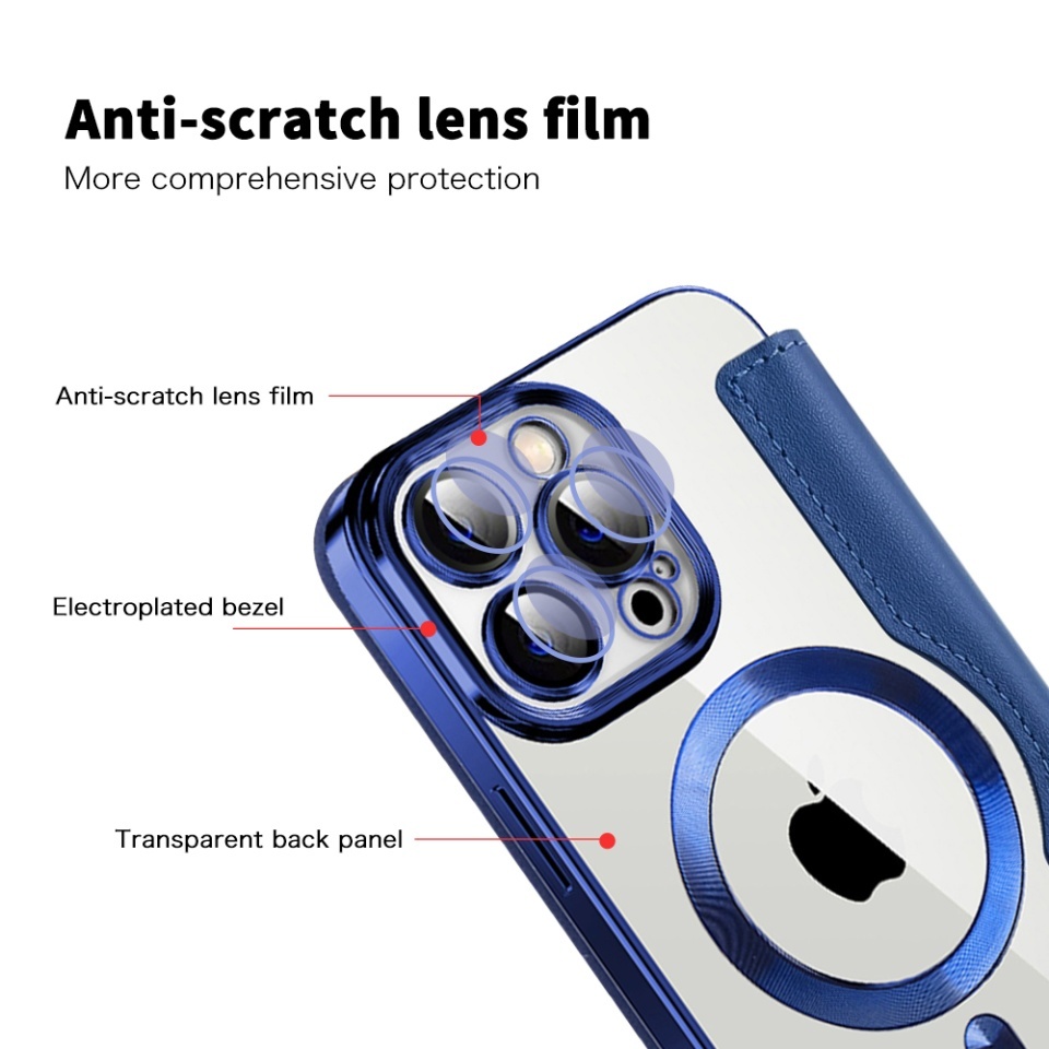 Husa pentru iPhone 14 Pro Max tip carte, SKYDDAR INOVATION, SmartMag Book, Magsafe, RFiD, Suport Carduri, set cu sticker, Albastru - 2 | YEO